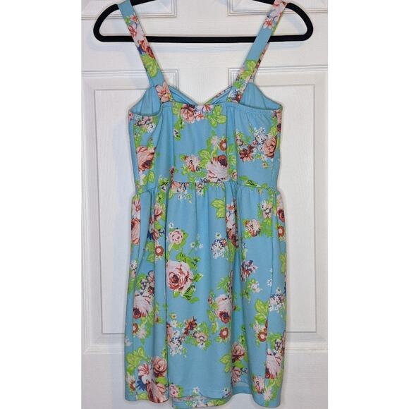 No Boundaries Spring Blue Pink Floral Roses Padded Juniors Strap Dress L 11-13 - Picture 14 of 16